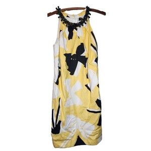 Chetta B Sunhee heavy beaded neckline Yellow Black White Sheath dress M or 8
